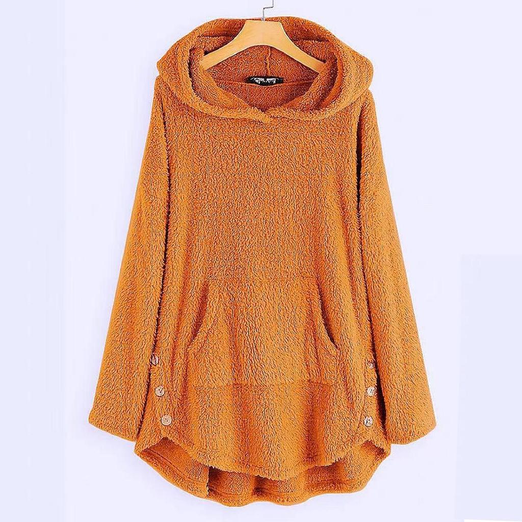 Damenmode und Winter einfarbig Langarm Kapuzen Fleece Pullover