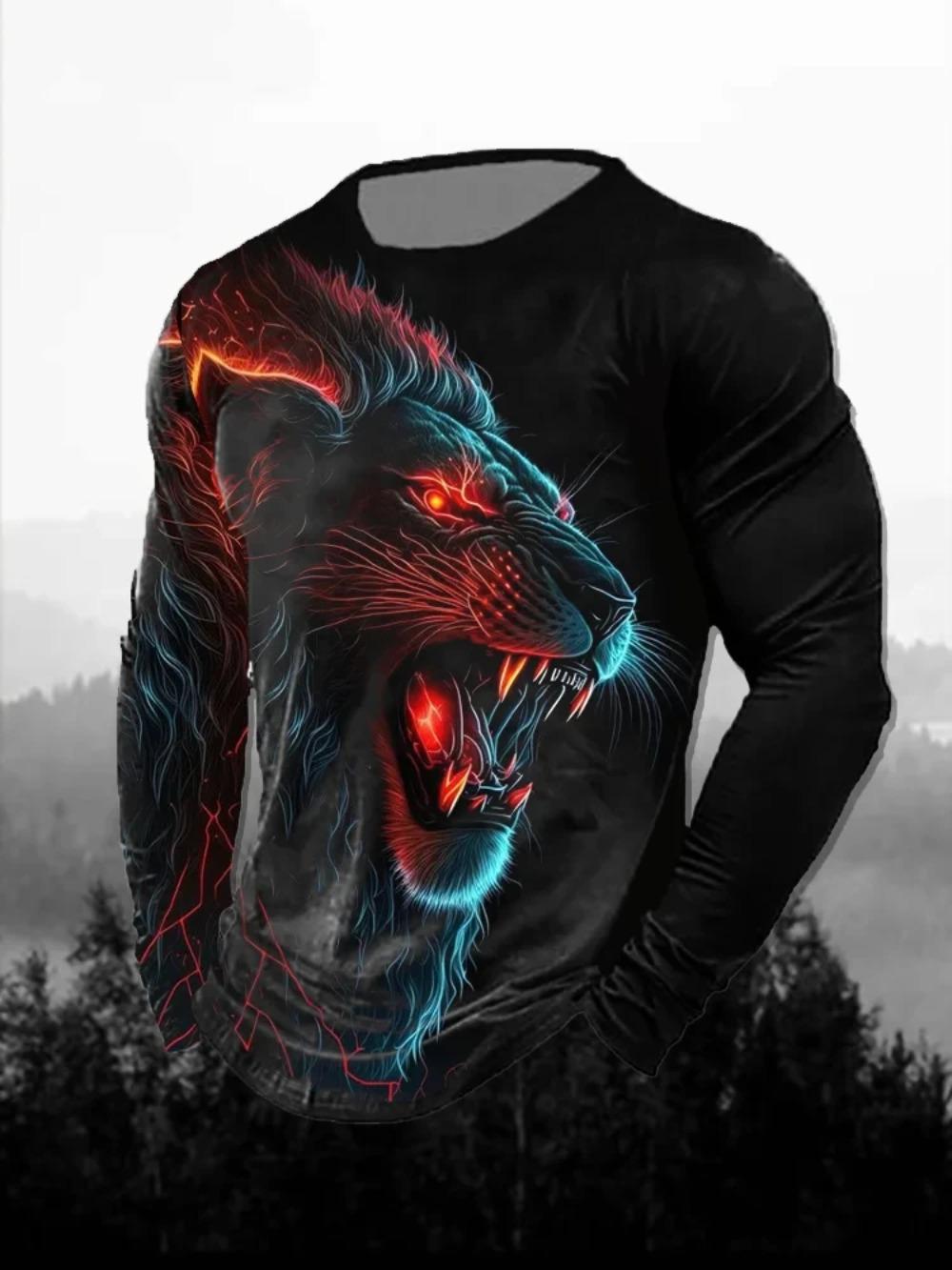 

Hot selling 3D digital printed men s street trendy round neck long sleeved T-shirt S