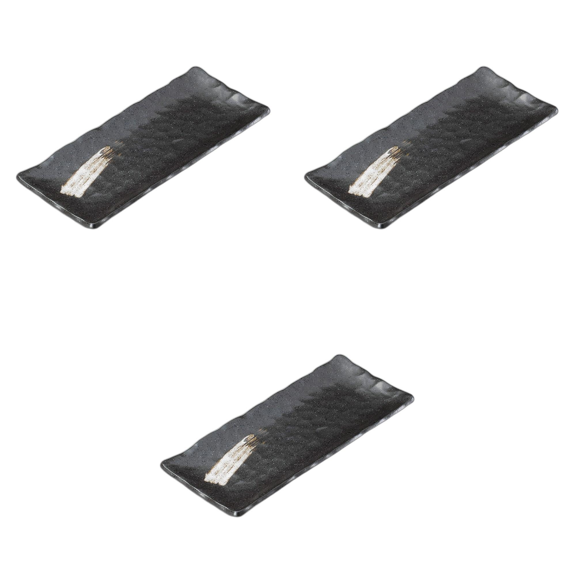 

Setomonohonpo (Setomonohonpo) Set of 3 Tortoiseshell Black Brushed Rectangular Plates [29 x 12 x 2 cm] | Ceramic Long Plates