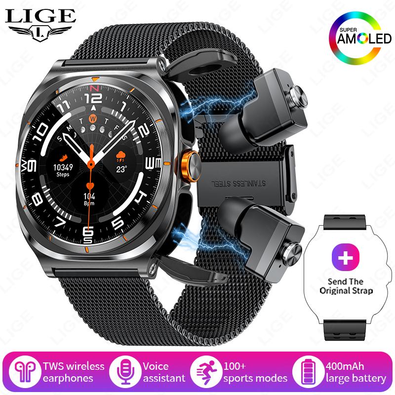 New TWS 2-In-1 Headset Smart Watch Bluetooth Call Men Watches 400mAh Battery Heart Rate Play Music Smartwatch Women