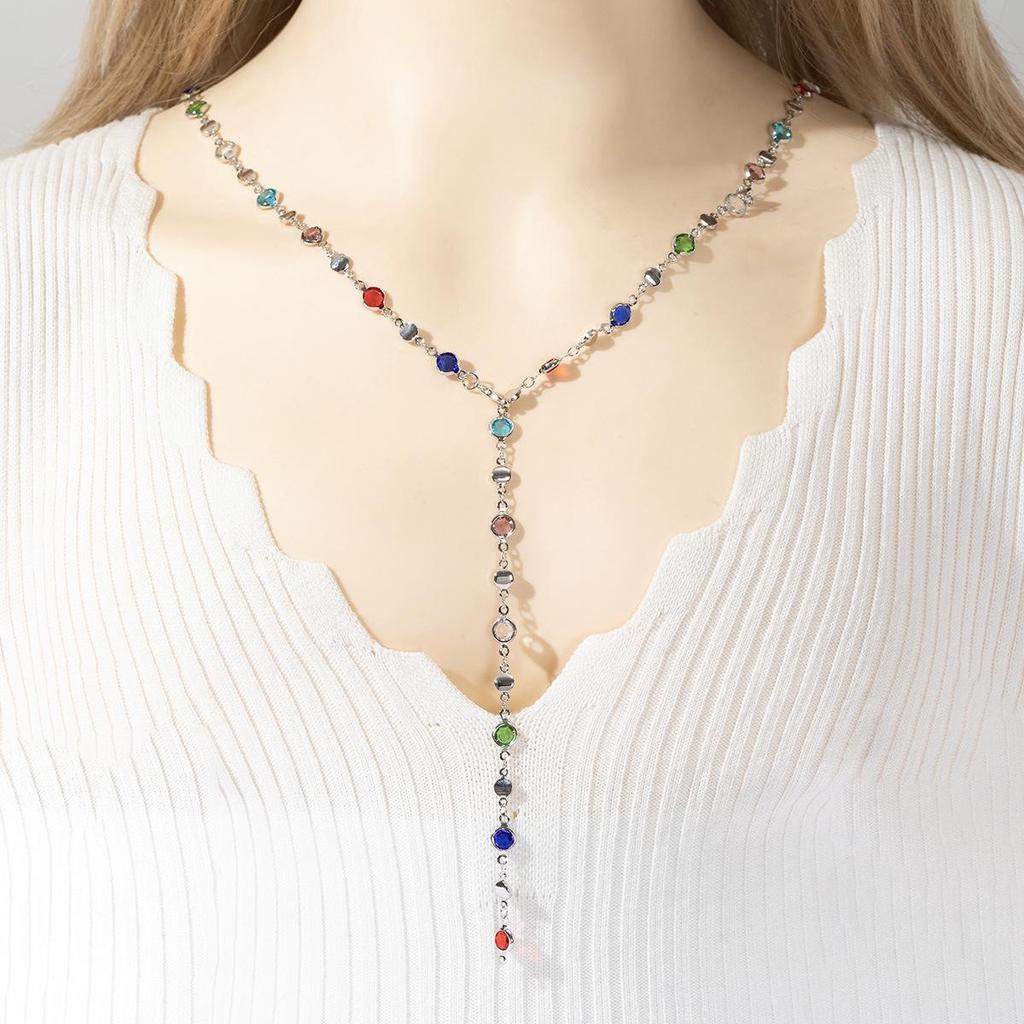 Cross-Border French Style Long Diamond Tassel Heart Choker Necklace for Women