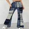 Kadın Günlük Yüksek Bel İspanyol Paça Pantolon, Geometrik Desenli Sokak Giyimi Çan Paça Pantolon