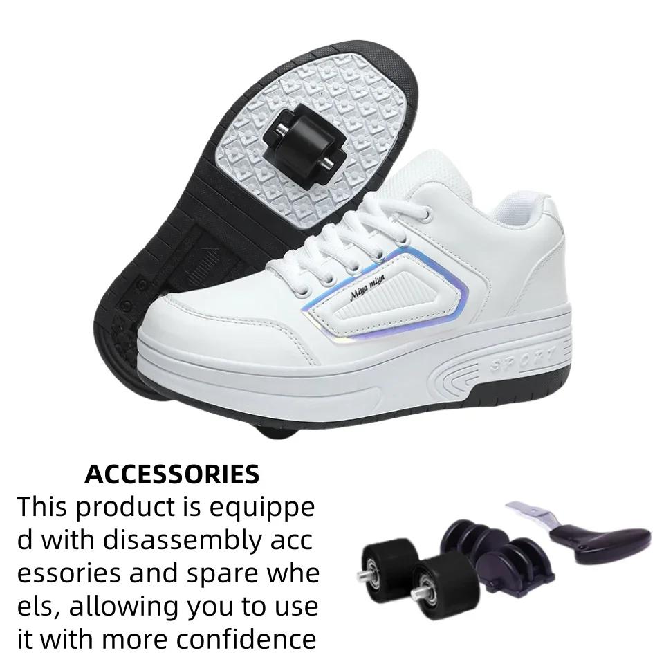 Children's Parkour Roller Skate Deformation Shoes with 2 Wheels Kids Adults Unisex Walking Running Casual Sneakers Gift for Kids