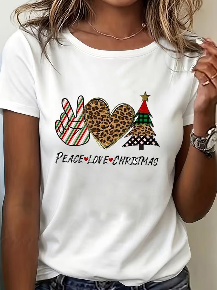 (Asian Size) Tee Top Print New Year trend lovely Clothing T Shirt Women Fashion Christmas Festival Female Woman Short Sleeve Graphic T-shirts