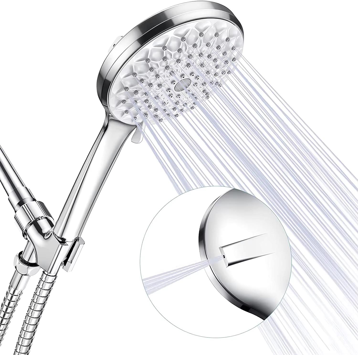 High Pressure Handheld Shower Head 6 Function with Adjustable Holder and Long Hose Removable Bathroom Chrome Shower Head (as the picture,Shower Head)