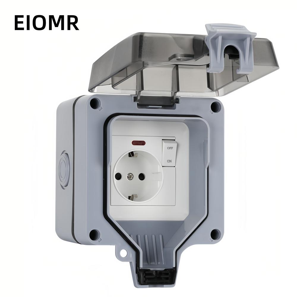 EIOMR Waterproof Socket Box, IP66 Rated Water EU French UK Universal Standard Power Plug Perfect for Outdoor, Bathroom, Kitchen