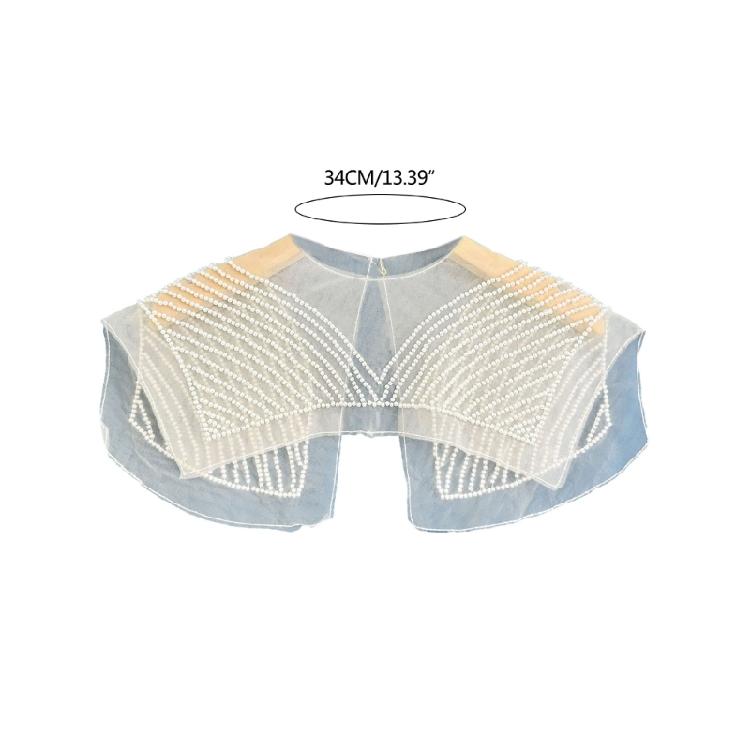 Perspective Sheer Mesh Mini Capelet Women Pearls Beading Fake Collar Shawl Scarf