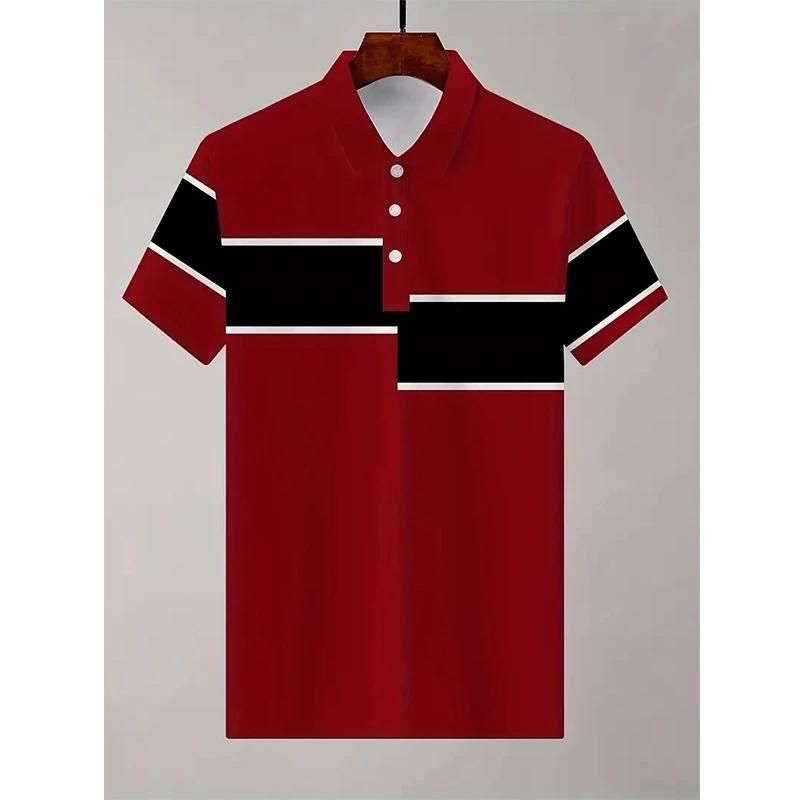 

New Spring Autumn 3D Digital Print Stripe Plaid Sport Short Sleeve Polo Shirt Men Business Casual Golf Polo Shirt Men Clothing 3XL червоний