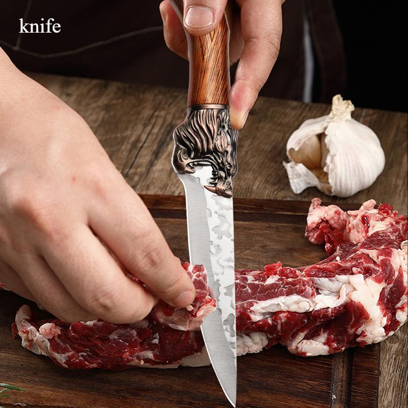 5pcs Hammer Tap Knife Set Household Kitchen Knife Stainless Steel Slicer Boning Knife Sharp Slaughter Knife with Fish Scissors