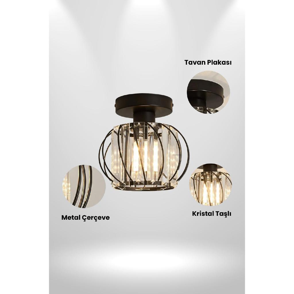 Crepuscolo Model Black Color Metal Crystal Stone Living Room Kitchen Bedroom Plafonier Chandelier