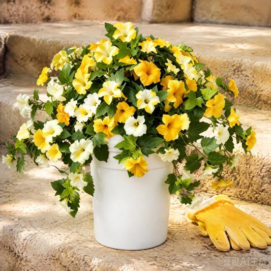 Fake Flowers for Outdoors Artificial Petunia Outdoors, Outdoor Planters, UV Resistant Petunias, Weatherproof Flower Bouquets Realistic Morning