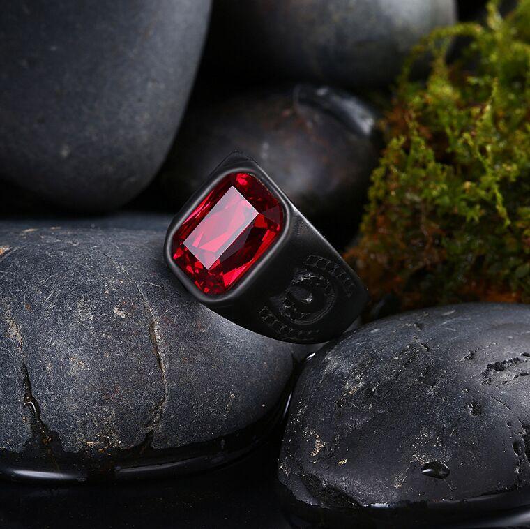 

Dull Polishing Black Red Stone Ring 316L Stainless Steel Women Mens Black Style Fashion Style Biker Ring 7