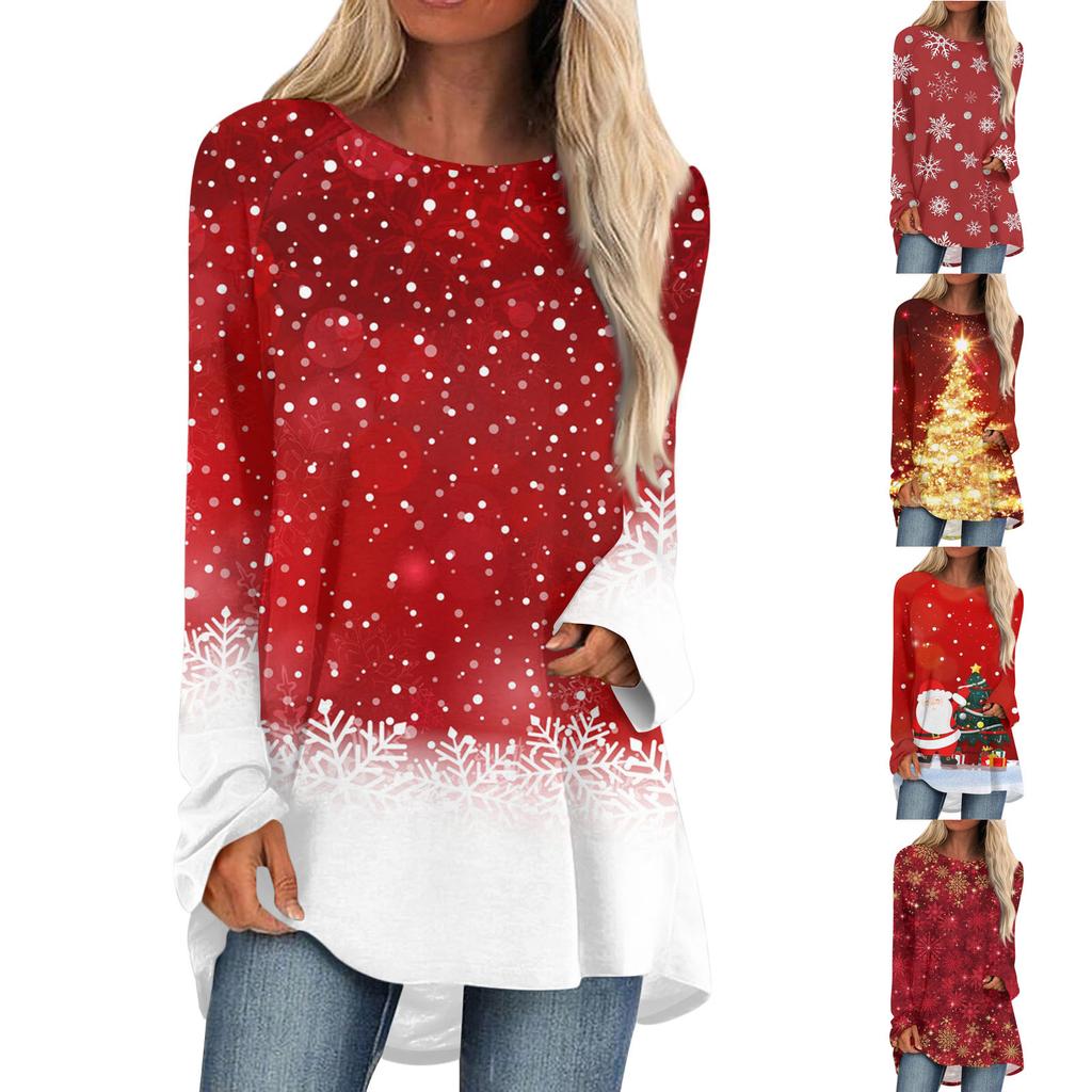 Women's Fashionable Loose Mid-length O-neck Pullover Printed Raglan Sleeves Long-sleeved Casual Top