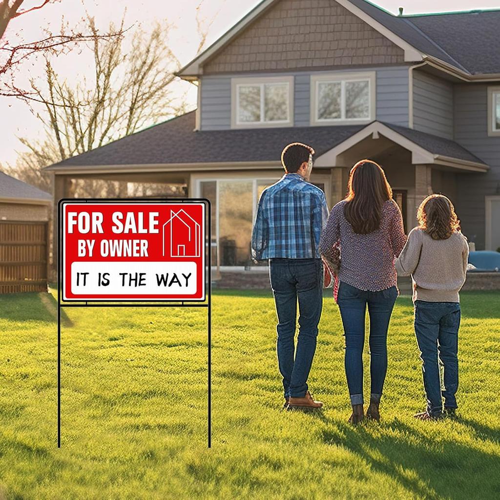 For Sale By Owner Yard Sign with Stakes, 30 inches High, Double-Sided Printing, For Sale By Owner Signs for Real Estate, Yard Sign for Home House