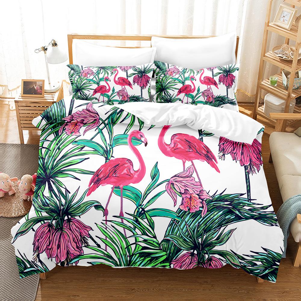 Flamingo Duvet Cover King Queen Tropical Palm Leaves Flower Bedding Set For Adult Red Animal Floral 2/3pcs Polyester Quilt Cover