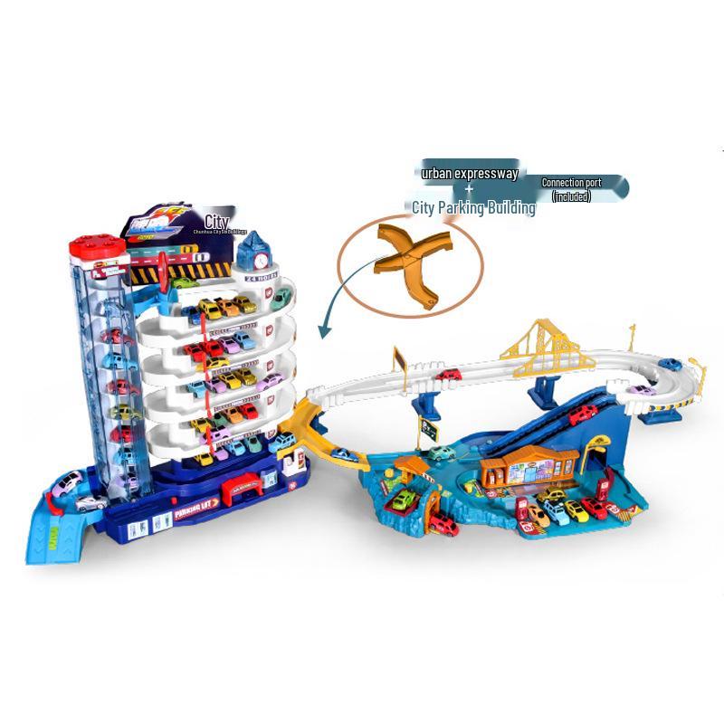 Kids' City Car Park Playset with Dinosaur, Lion, Mountain Road & Accessories