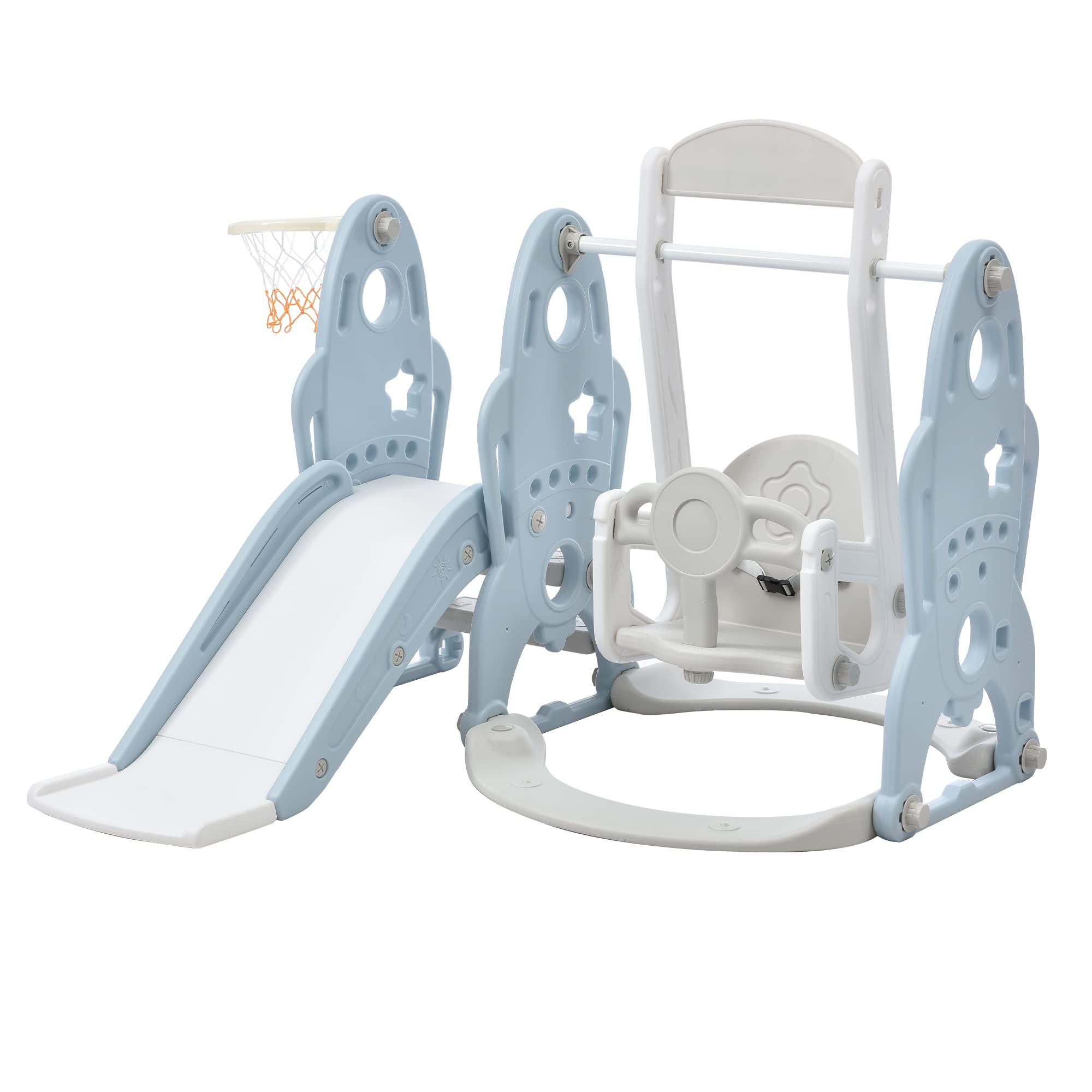 

OSJ Горка-качели Игровая площадка Горка Качели Детский парк Баскетбольное кольцо Для помещений и улицы Большая игровая площадка День рождения Белый x Синий Детский