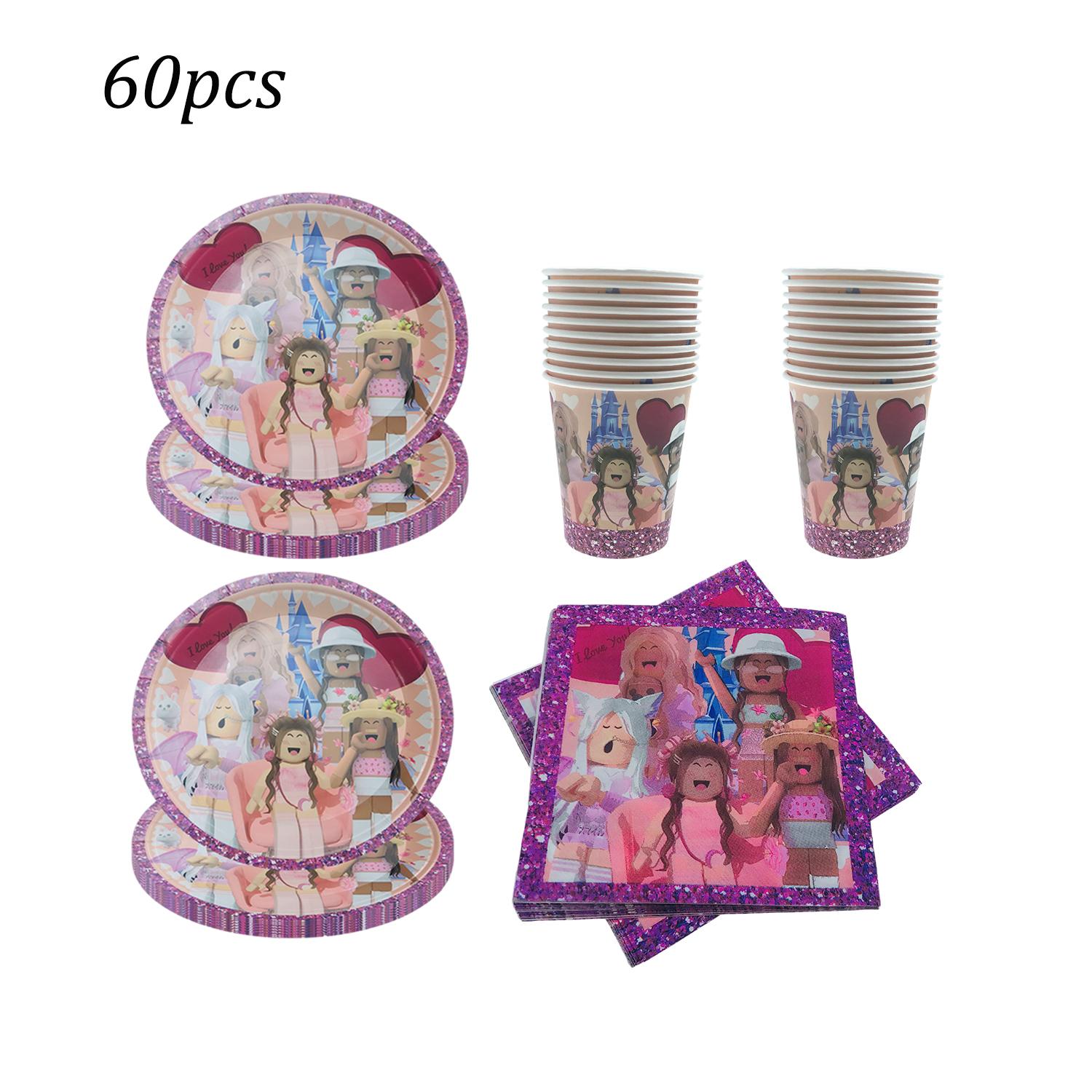 

Pink Robloxed Theme Birthday Party Decorations Tableware Set Balloons Cups Plates Banner Backdrop for Girls Baby Shower Supplies