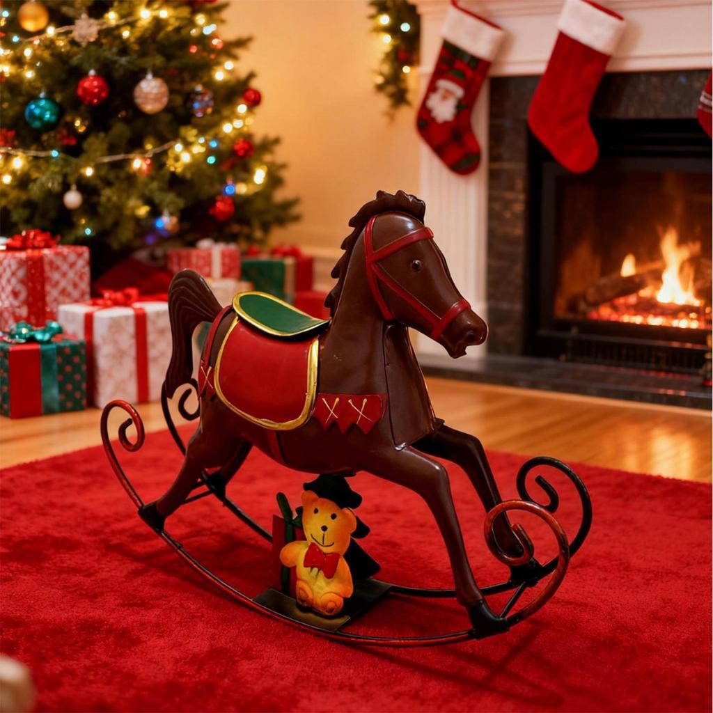 Christmas Horse Statue Animal Figurine Artwork Birthday Gift Iron Crafts Sculpture for Bookshelf