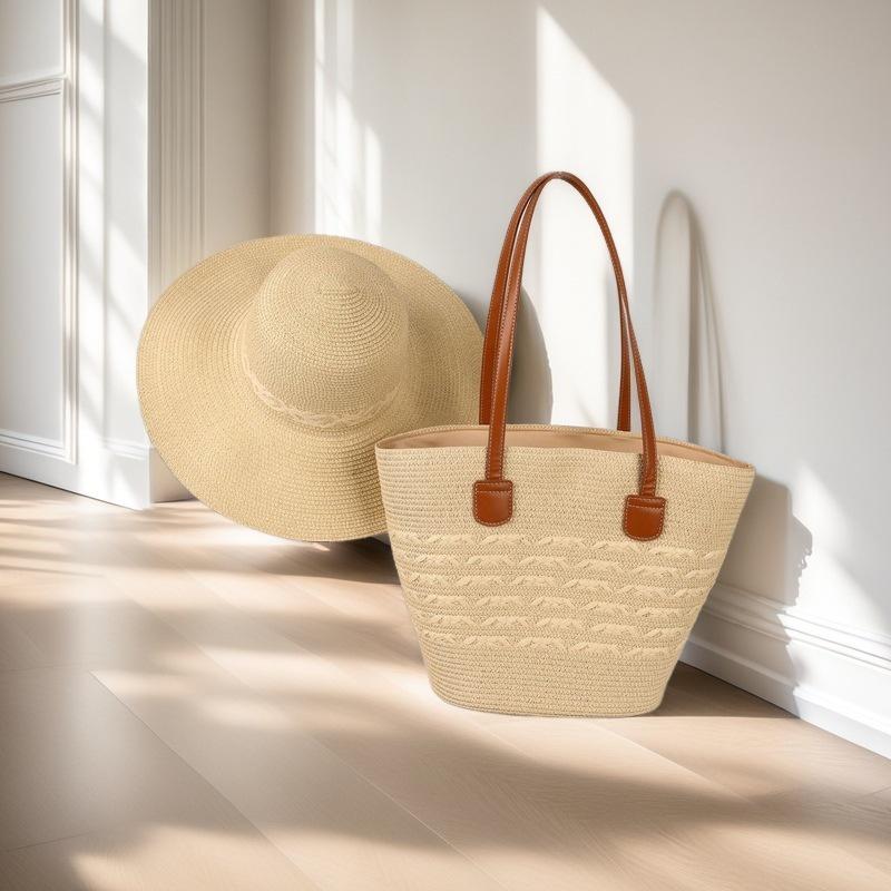 Trendy French One-Shoulder Straw Tote: Large-Capacity Woven Beach & Vacation Handbag for Women