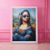 Modern Mona Lisa Art Print Poster Music Lover Wall Art Canvas Painting Headphones Sunglasses Funny Classic Art Poster