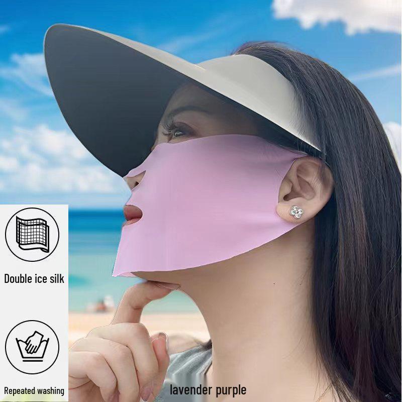 Women's Summer Ice Silk Sun Protection Scarf Mask - Breathable, Thin, Ear-Hanging Design