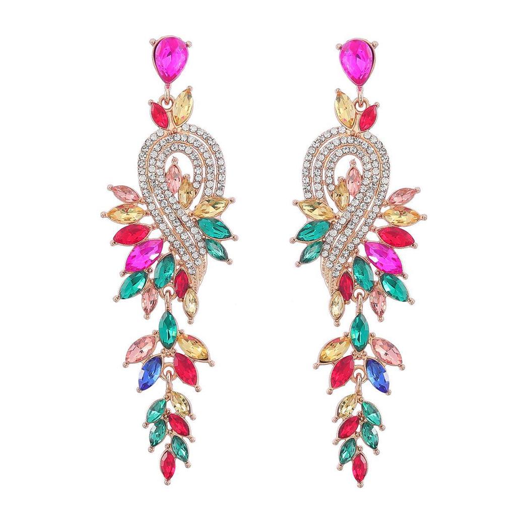 Geometric Leaf Rhinestone Earrings: Alloy Diamond Design for Women, European and American Fashion Style