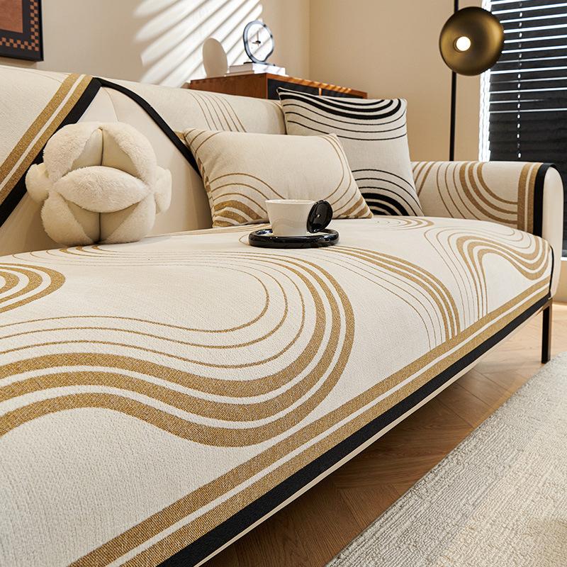 Light Luxury Premium American Chenille Sofa Cushion, Universal Sofa Cover For All Seasons, Graffiti Wind Non-Slip Cover Cloth Seat Cushion