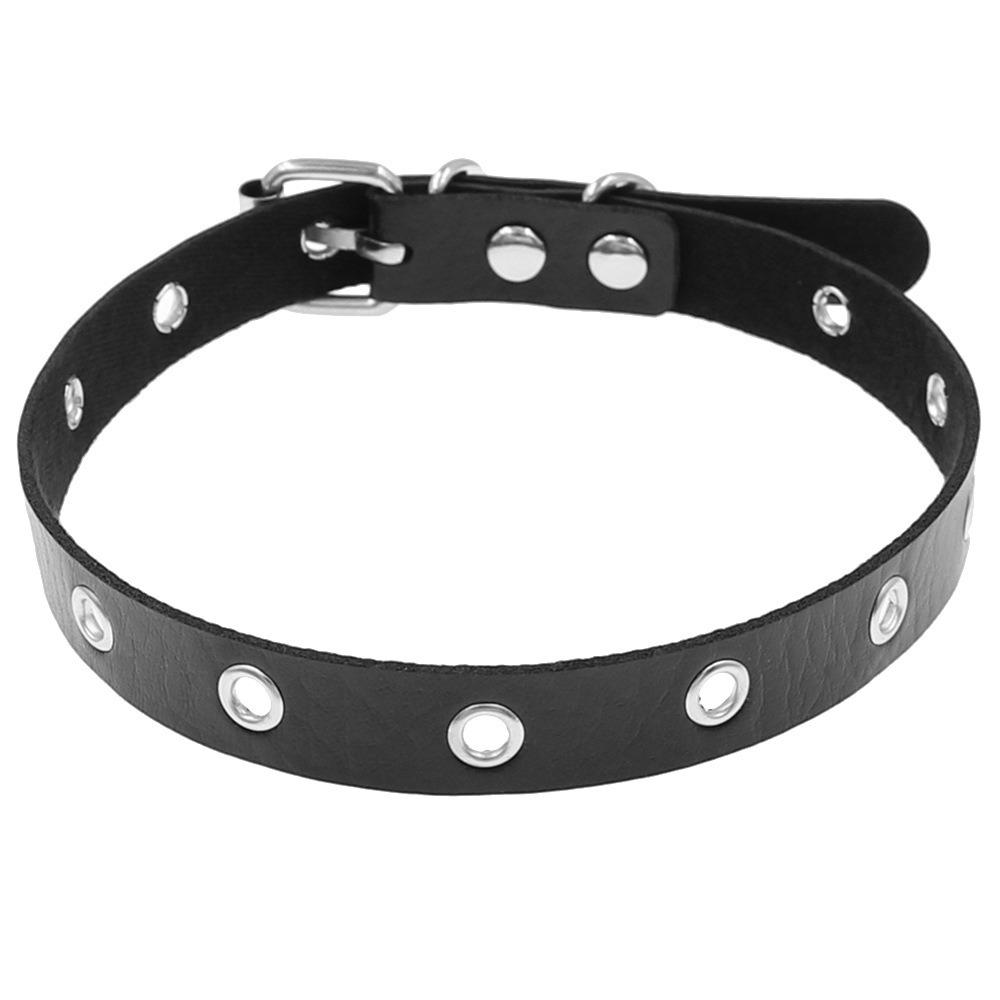Punk Personality Black Leather Geometric Eyelets Rivets Collar for Women Men Fashion Hip Hop Necklace Bracelet Dual Use Jewelry
