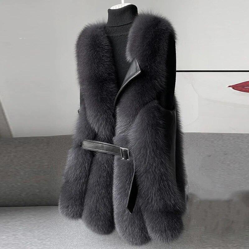 Giacca in pelliccia sintetica da donna Street senza maniche, gilet femminile di lusso spesso, soffice e caldo cappotto da donna con lacci