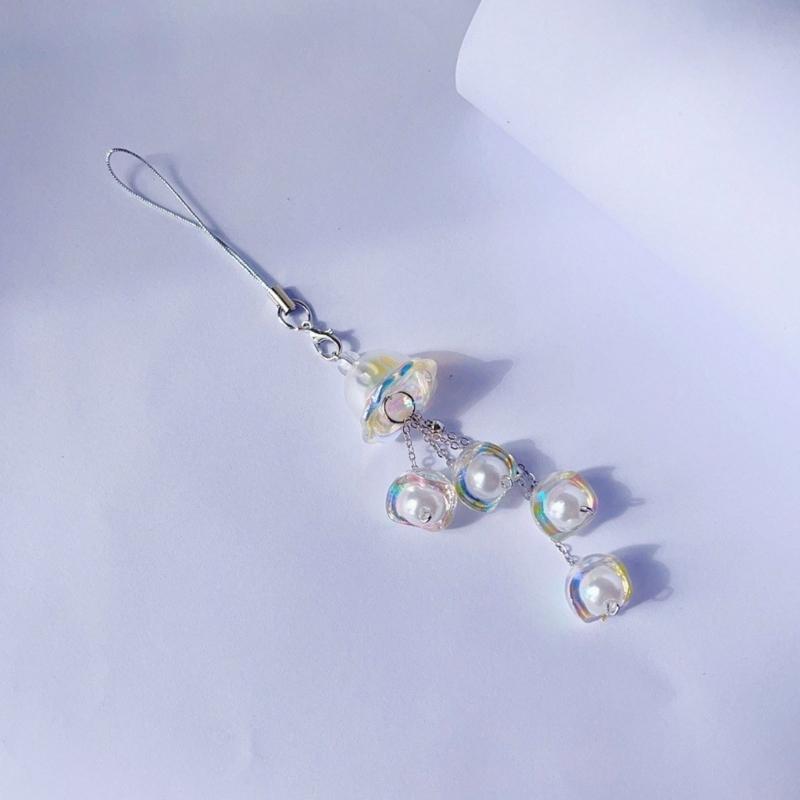 Stilvolles Handytaschen-Lanyard-Schlüsselanhänger für Damen und Mädchen mit Perlendesign Portemonnaie-Accessoire Tasche Hängender Schmuck