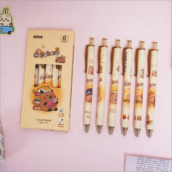 Pikachu 6-Piece Retractable Pen Set - Cute Cartoon Student Stationery