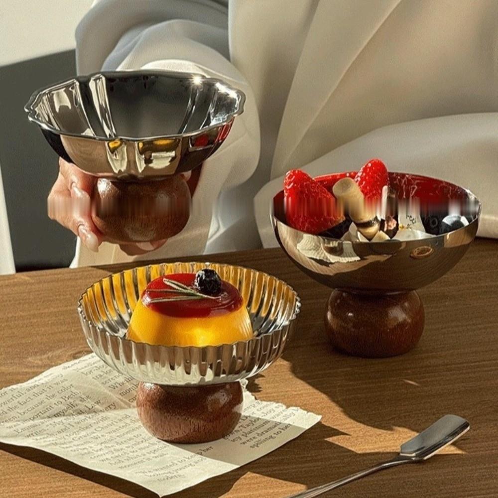Food Grade Stainless Steel Dessert Bowl Retro Style Fruit Plate Dessert Salad Goblet High Footed Ice Cream Cup Restaurant