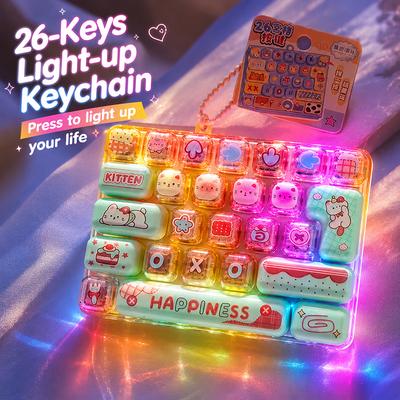 Led Glowing 26-Key Keyboard Keychain Cartoon Keycap Button Clicker Bag Hanger Charms Pendent Accessories Stress Relieving Gifts