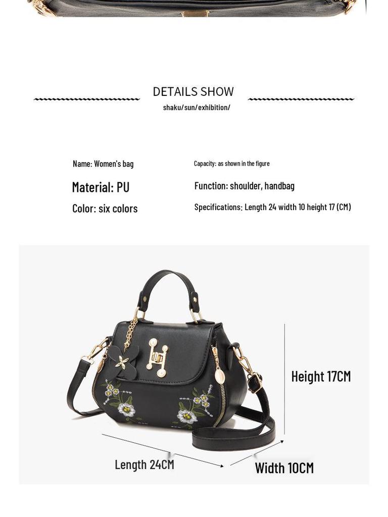 Embroidery Handbag: 2022 New Fashionable PU Leather Single Shoulder Crossbody Bag for Women
