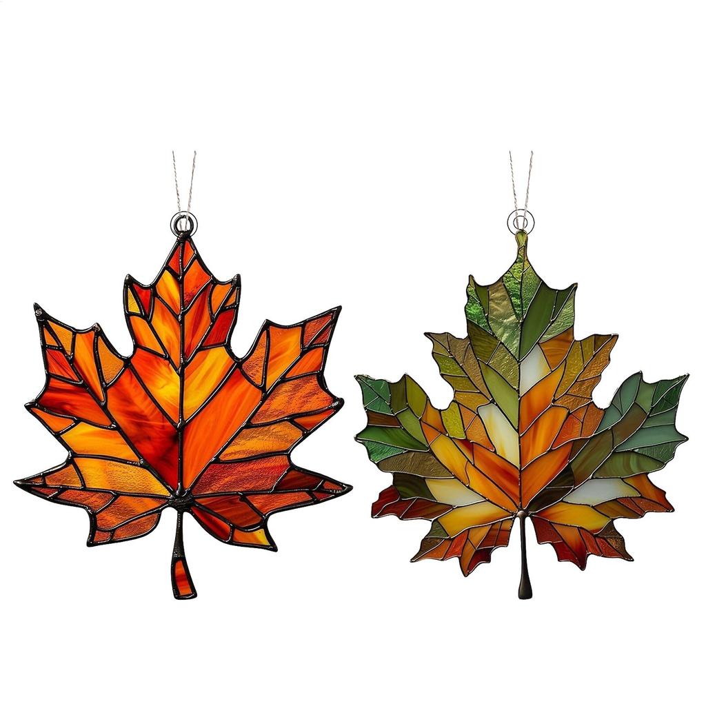 Acrylic Maple Leaves Window Hanging Wall Decorations Pendant Autumn Decor Maple Leaves Stained Fall Decoration Acrylic Wall Art