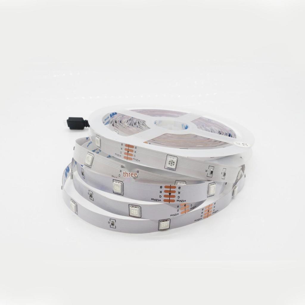 12V RGB Bluetooth 5050 LED Strip Light Set, 44-Key Remote & App Music Sync, Seven-Color Atmosphere Lighting for Bedroom