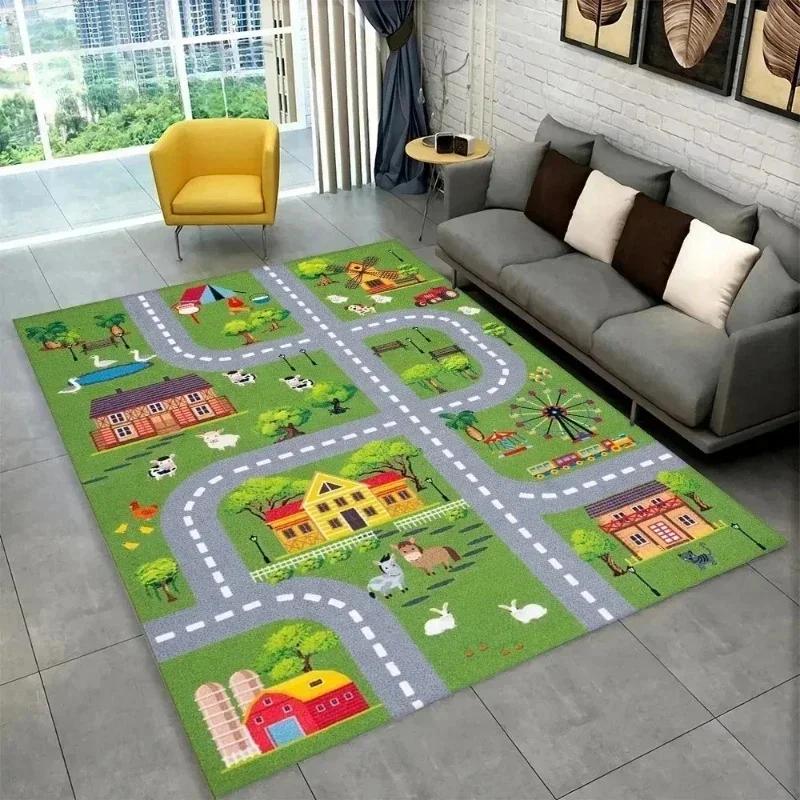Child Playroom Floor Mat Highway City Traffic-Themed Carpet Rug for Kids Large Non-Slip Area Rug Ideal for Bedroom Home Decor