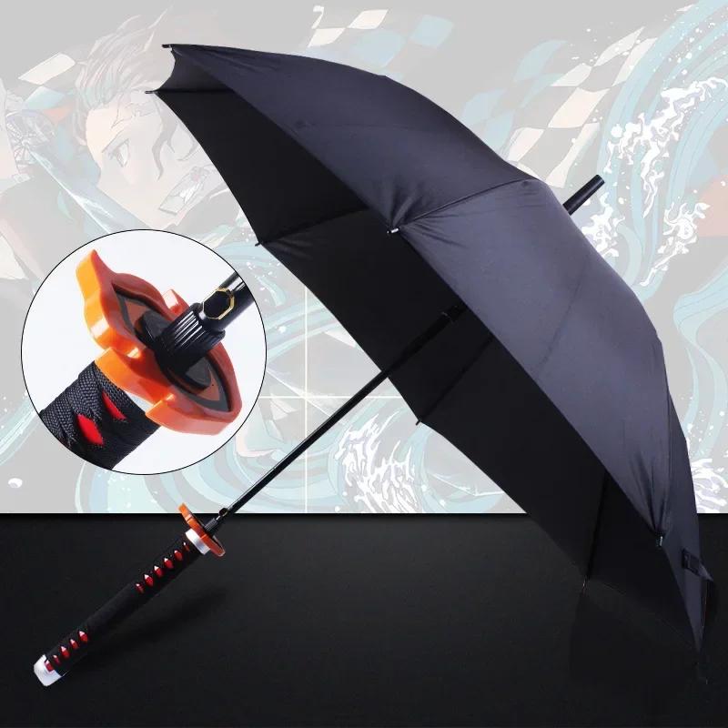 8 Bones Anime Umbrella with Long Handle Windproof Samurai Sword Japanese Ninja-like Sun Rain Straight Beach Umbrella for Gifts