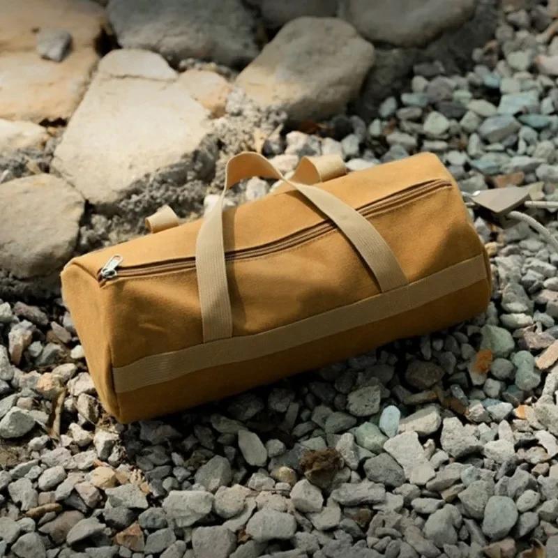 1pc Camping Tools Storage Bag Large Capacity Portable Ground Nail Bag with Handle Cylinder Tent Stake Bag Camping Essential