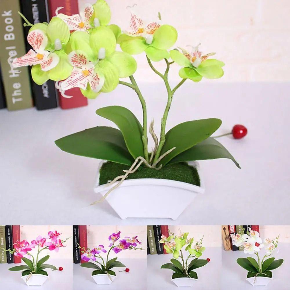 

Realistic Artificial Orchid Bonsai Potted Vivid Artificial Orchid Flower Outdoor Indoor Decoration розы красного