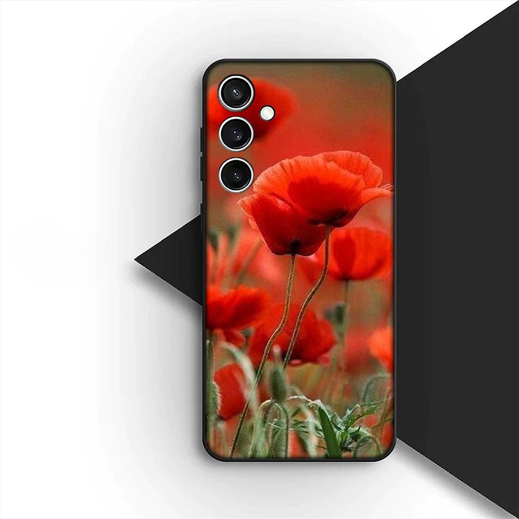Phone Cover for Samsung Galaxy S25 S24 S23 FE Ultra Plus S7 Edge S25+ S23+ A56 5G Funda Casing Soft Case Poppy Flower Bloom Rose