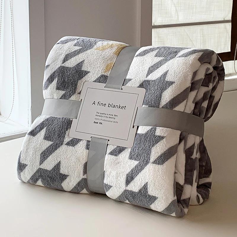 Kalın Atma Battaniyesi Geometrik Stil Reaktif Baskılı Flanel Polar Battaniye Yataklar için Tek/Kraliçe/Kral Peluş Ekoseler Kanepe Ekose Yatak