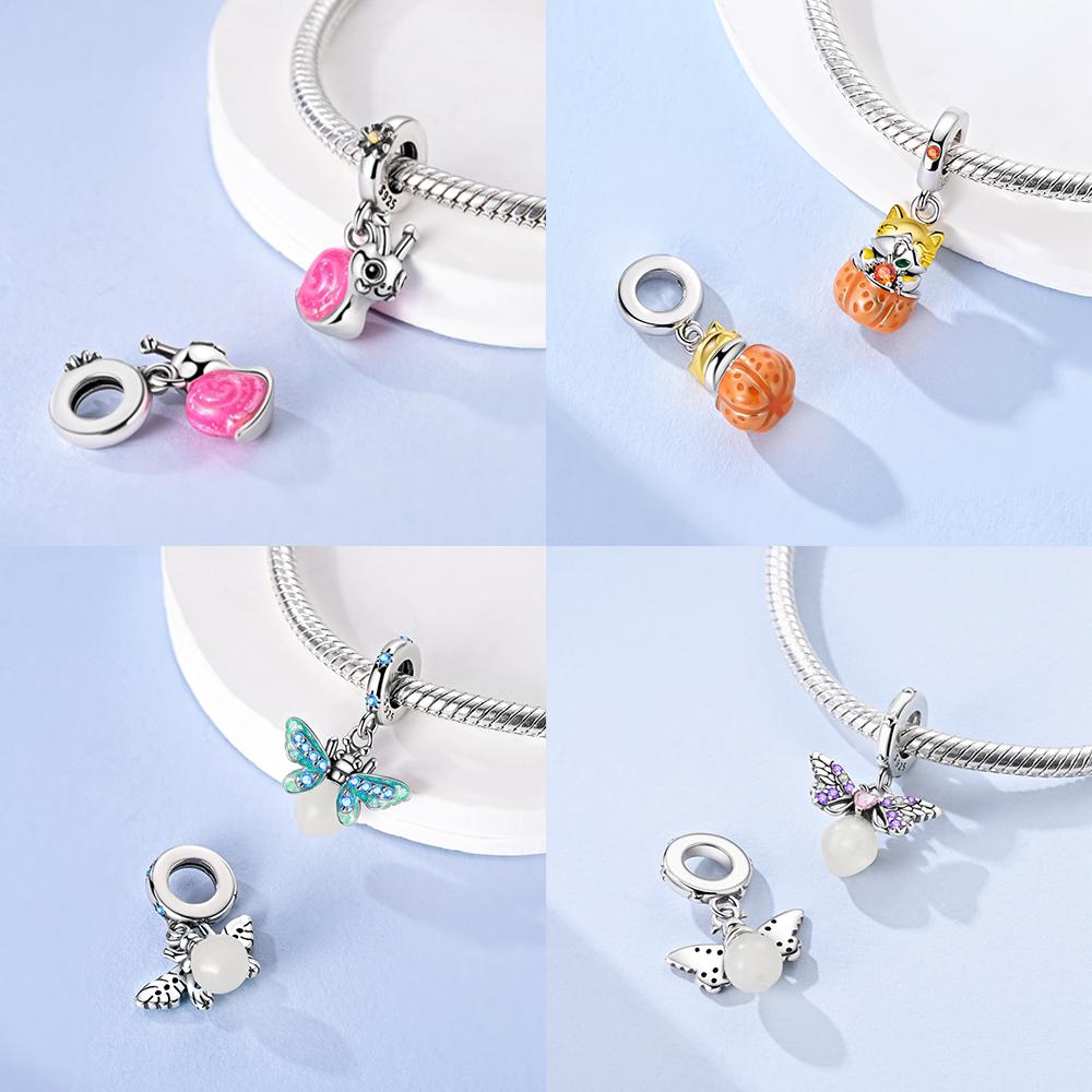 Exquisite Animal Firefly Blue Bow Dolphin Beads Fit Bracelet Charms Copper Original Jewelry Making Women Anniversary Gifts