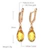 Rose Gold Color Yellow Crystal Drop Earrings For Women Natural Zircon Accessories Wedding Party Vintage Jewelry