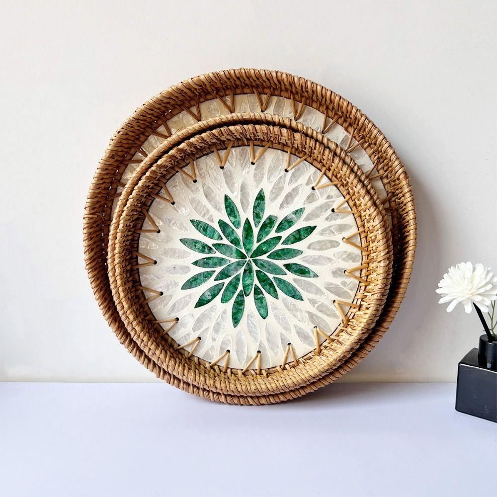 Home Decor Rattan Serving Tray Handmade Decorative Wall Plate Creative Gift Table Centerpiece