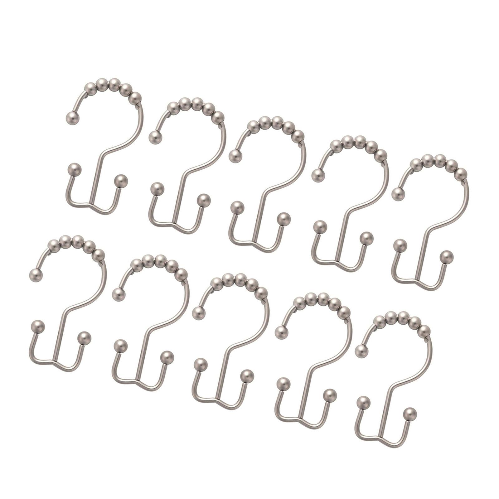 

Упаковка из 10 металлических крючков для шторки для душа, устойчивых к ржавчине, с двойными скользящими роликами, кольца для штор для ванной, карнизов серебряный