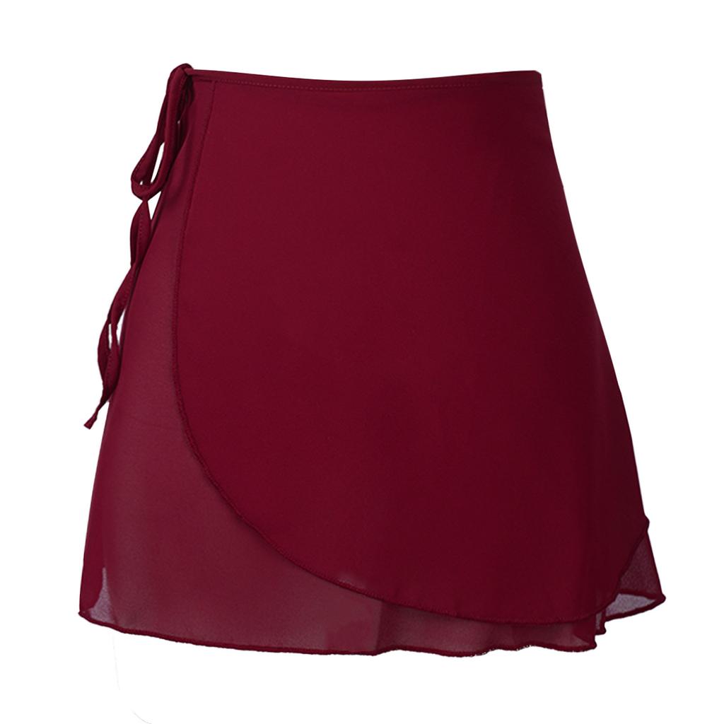 Ladies Solid Color Chiffon Skirt Wrap Style Lace Up Miniskirt Dance Training Wear Versatile Practice Skirt