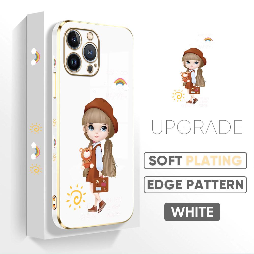 For iPhone 16 15 Max Samsung S24 S23 Plus A15 A35 A53 A73 Xiaomi 11T 12T 13T Redmi 13C Soft TPU Full Lens Protect Cute Girl Phone Case
