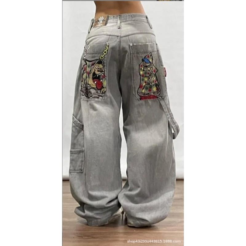 Jeans da Uomo Vestibilità Rilassata Denim Lavato Vintage Con Stampa Grafica Gamba Dritta Pantaloni Streetwear Autunno